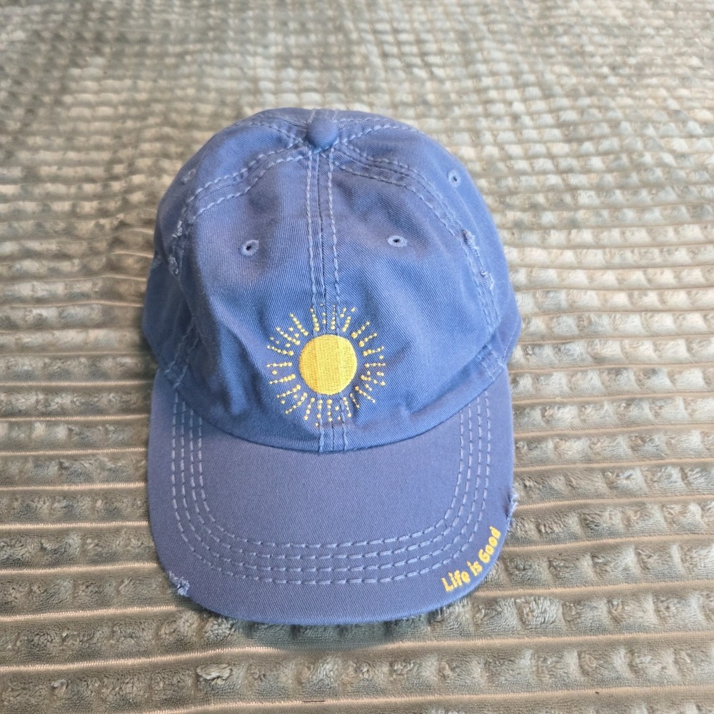 Life is Good Hat Adult One Size Blue Yellow Sun Embroidered Distressed Cap